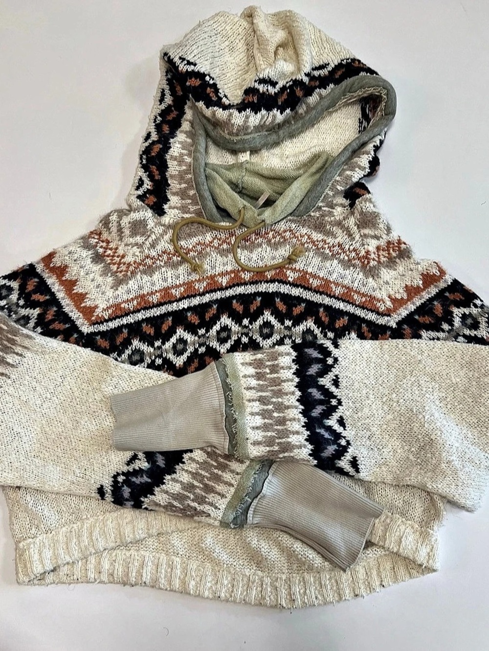 Free People Fair Isle Hooded Pullover Sweater Knit Sweater Small
